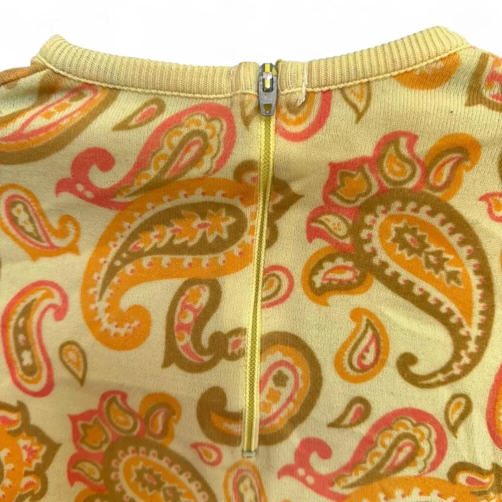 Vintage 1970s Yellow orange Paisley Knit Sweater Vest size S